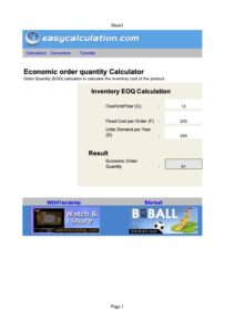 Excel Economic Order Quantity Calculator Spreadsheet Free Download