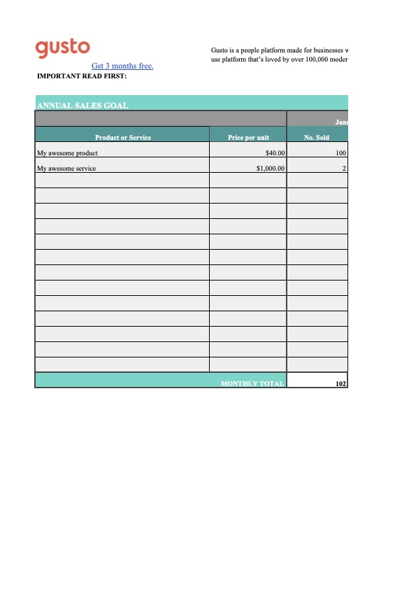 Monthly Sales & Goals Tracker Printable Free Download
